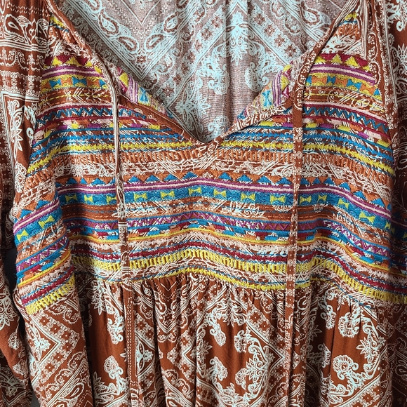 Savanna Jane Red Tan Bandana Embroidery Western Long Sleeve Blouse - Picture 7 of 12